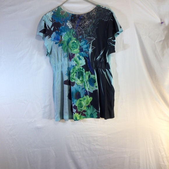 New Directions XL Floral Boho Tunic Top Abstract Print Short Sleeve Artsy Blouse - Picture 2 of 8